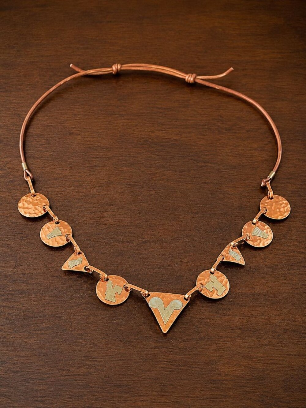 Vintage Southwestern Artisan Copper Silver Tone Leather Statement Necklace - Picture 2 of 7